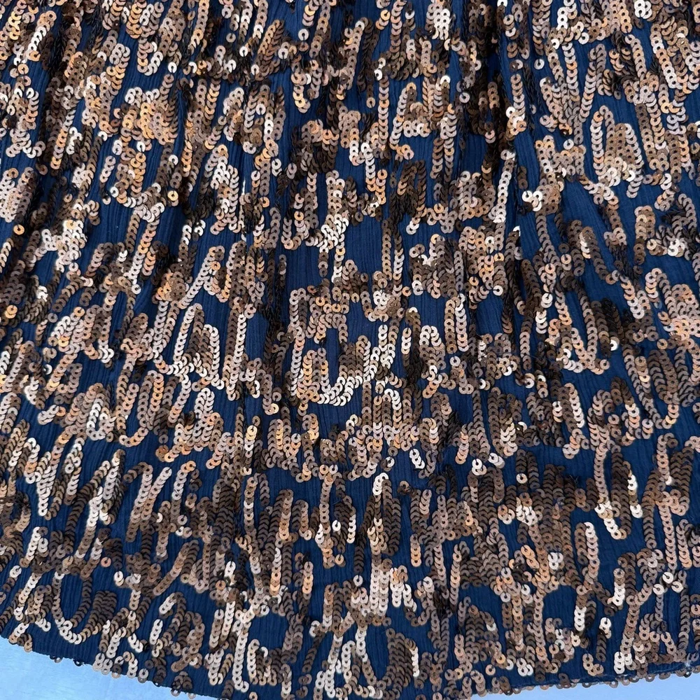 Crew Navy Blue Mini Skirt Gold Copper Sequin Party Holiday Size 0